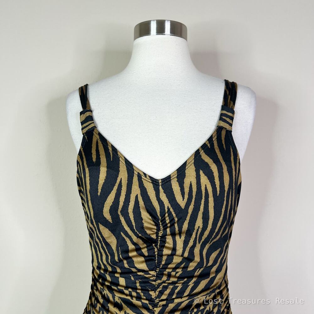 Dior | Vintage Animal Print Brown Black Open Back Ruched One Piece Swimsuit 8 - Picture 3 of 9